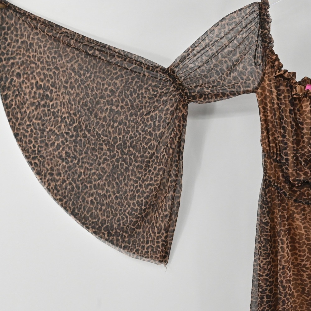 House of House of Chic Mesh Maxi Dress Womens Size S Brown Bell Sleeve Leopard - Picture 8 of 15